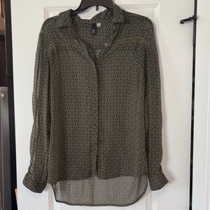 Kut from the Kloth Dark Green Patterned Button Down Shirt